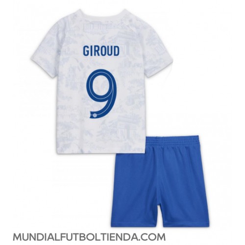 Camiseta Francia Olivier Giroud #9 Segunda Equipación Replica Mundial 2022 para niños mangas cortas (+ Pantalones cortos)